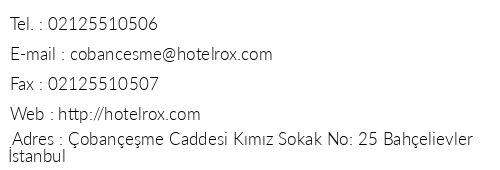 Rox Hotel telefon numaralar, faks, e-mail, posta adresi ve iletiim bilgileri